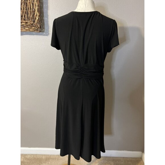 R&M Richards Black Dress 14 Short Sleeve Crystal A Line Stretch Cruise Party NEW - Picture 5 of 7